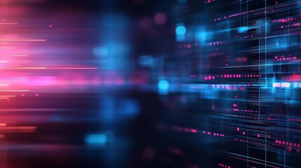 Abstract digital background with glowing lines and numbers, representing data flow and technology.