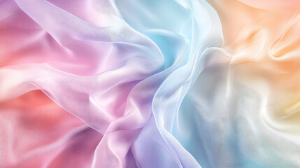 Obraz premium Elegant pastel fabric swirling and merging in vibrant, soft colors, creating a fluid and ethereal pattern.