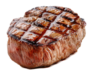 A grilled steak with a crosshatch pattern, showcasing a delicious and juicy appearance.