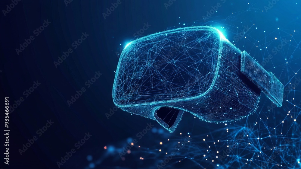 Poster abstract image of a virtual reality. technology concept. with dark blue background. low poly wirefra