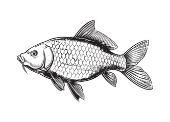 Common carp vector design isolated on white background - black and white illustration common carp