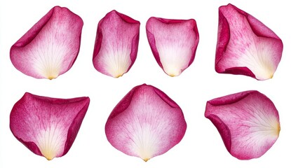 There are pink rose petals isolated on a transparent background.