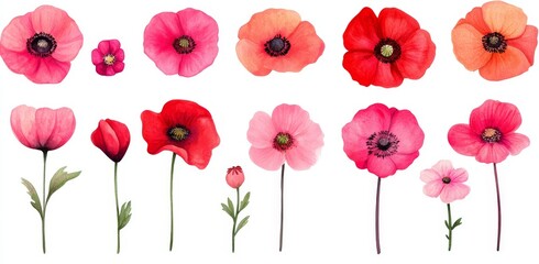 Obraz premium A watercolor painting of a red poppy set on a white background can be used as a clipart element or as an element in a website.