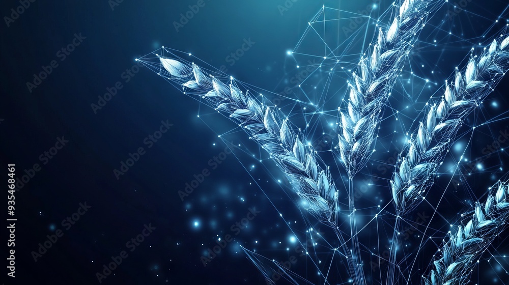 Poster abstract image of a wholewheat. vegetables wireframe concept. with dark blue background. low poly wi