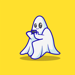 Obraz premium vector illustration of cute ghosts playing GAMES