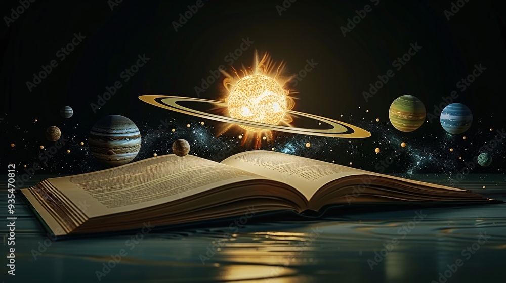 Canvas Prints open book with solar system