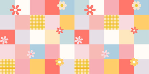 Retro Flower Grid Seamless Pattern