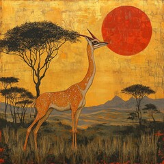 Gerenuk en puesta de sol africana con dorado