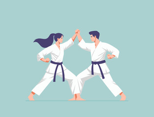 people are doing martial arts, two people