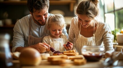 Fototapeta premium Happy Family Making Breakfast