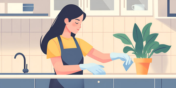  Woman Cleaning in Kitchen
