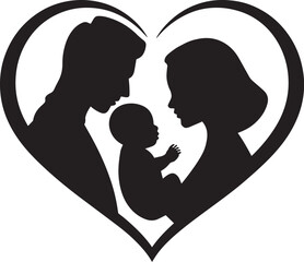 Silhouette of dad and mom holding baby