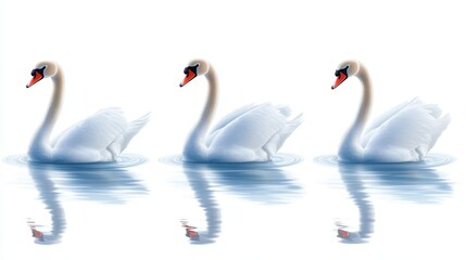 Obraz premium Three White Swans Swimming in a Lake