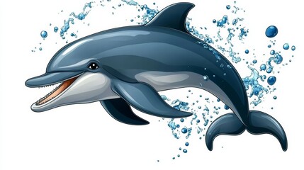 Obraz premium Cartoon Dolphin Jumping with Water Splashes
