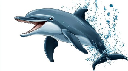 Jumping Dolphin with Water Splashes