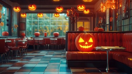 Naklejka premium 4. Art Deco style diner, Halloween party, miniature decorations, 3D illustration