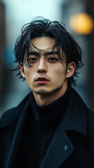Obraz premium handsome man, melancholy expression, emotional portrait, sad eyes, pensive look, thoughtful pose, introspective gaze, contemplative mood