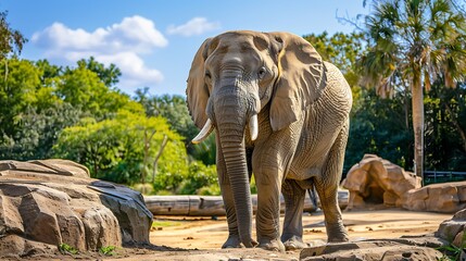 Fototapeta premium Large elephant in a public beautiful nature area