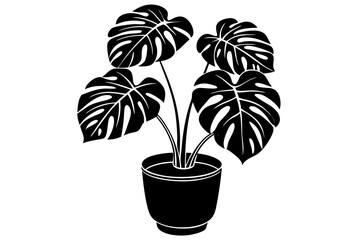 Silhouette of a monstera deliciosa plant in a pot © Trendy CraftSVG 