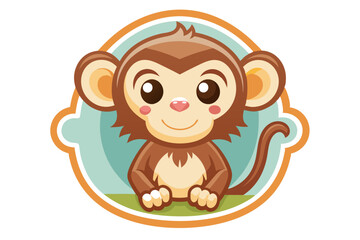 Obraz premium Cartoon monkey with big eyes in a circular frame