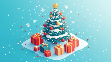 Obraz premium Christmas Tree with Gifts and Snowflakes