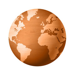 Wooden world globe isolated on transparent background