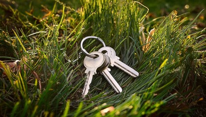 A bunch of lost keys in the grass
