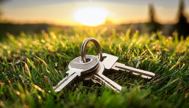 A bunch of lost keys in the grass, sunshine