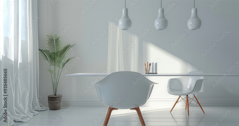 Aufkleber minimalist workspace with modern furniture and a clean. generative ai.