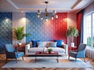 calming soothing red white blue ombre effect soft pastel hues delicate patterns nature-inspired interior design serene peaceful atmosphere