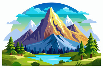 Majestic Mountain Range with Serene Lake and Lush Forest