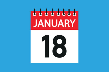 18 January. 18th january professional modern exclusive daily calendar design. Meeting schedule flat icon icon design. White and red color paper. White,black color text. Vector illustration eps 10.