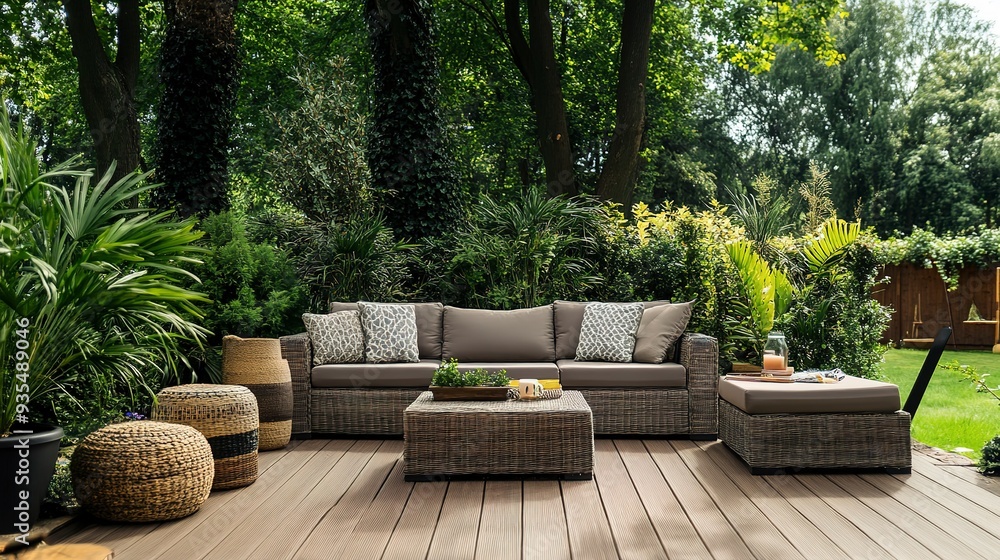 Canvas Prints Elegant cozy garden furniture on terrace of suburban home 