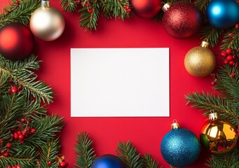 Festive Christmas background with a white blank paper sheet