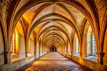 Fototapeta premium narrow vaulted tunnel perspective repeated arch patterns