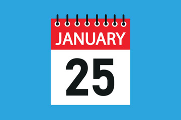 25 January. 25th january professional modern exclusive daily calendar design. Meeting schedule flat icon icon design. White and red color paper. White,black color text. Vector illustration eps 10