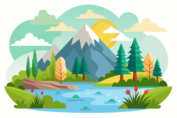Picturesque Mountain Landscape with River and Lush Greenery