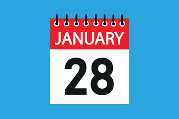 28 January. 28 january professional modern exclusive daily calendar design. Meeting schedule flat icon icon design. White and red color paper. White,black color text. Vector illustration eps 10.