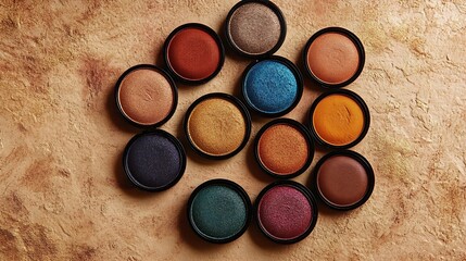 Eye shadow palette on a beige background Makeup palette floating over a beige Professional multicolor eye shadow cosmetic products Vertical orientation : Generative AI