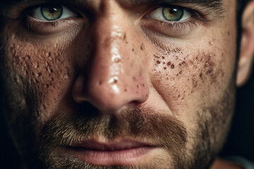 Fototapeta premium Close up portrait of a face with skin issues acne wrinkles and imperfections generative AI