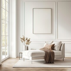 An Elegant Modern Living Room that Emphasizes Natural Light and Features Minimalist Decor Empty Frame Mockup