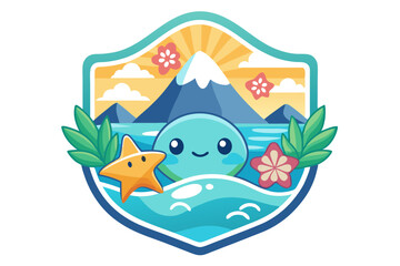 Cute Cartoon Ocean Scene with Smiling Sea Creature and Starfish