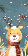 Naklejka premium Merry Christmas and Happy New Year. Christmas cute deer
