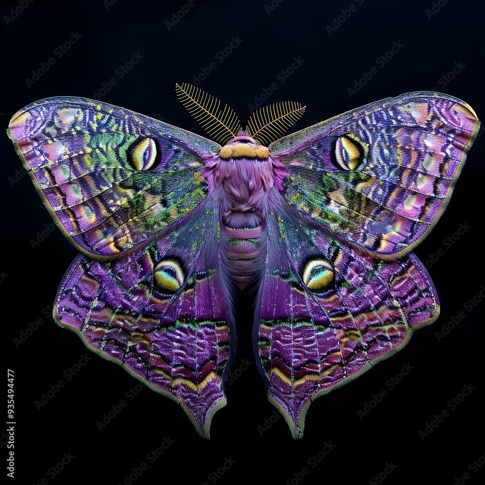 Poster mesmerizing neon moth wing patterns on isolated dark background