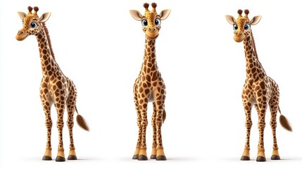 Obraz premium Cute Cartoon Giraffe Poses White Background 3D Rendering