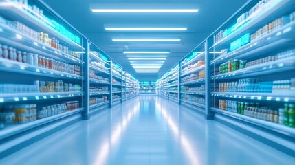 Fototapeta premium Supermarket aisle with shelves full of products