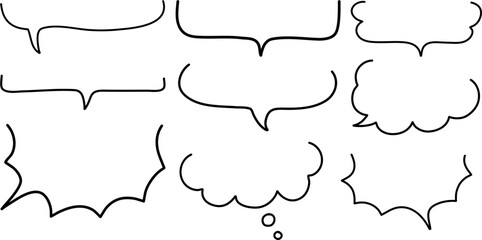 Vector set of hand-drawn speech bubbles in various shapes and styles, perfect for comics, dialogue design, creative projects, and visual communication elements in graphic design