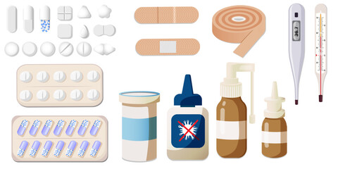 Set of different medicines for illness