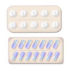 Set of medical tablets in a blister. Vector illustration EPS10.