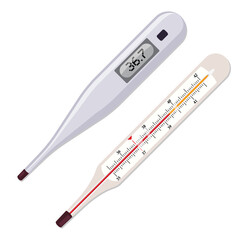 Cartoon set of medical thermometer.